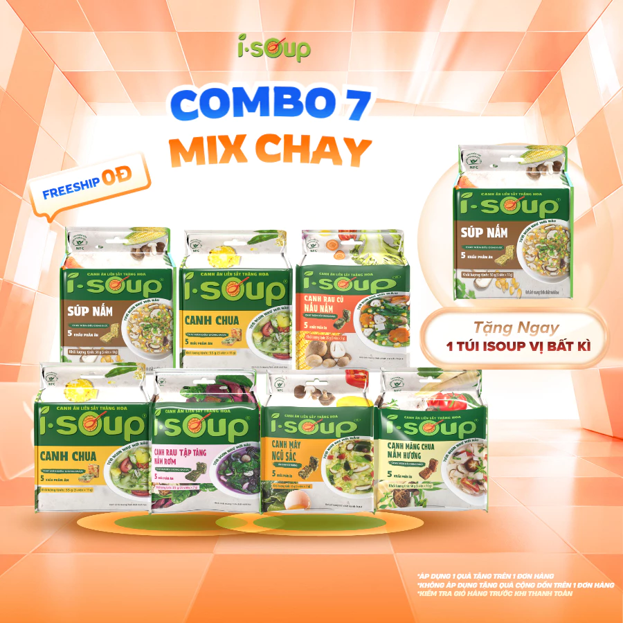 [MUA 7 TẶNG 1 TÚI SÚP NẤM] Combo 7 túi canh chay mix vị ăn liền Sấy Thăng Hoa ISOUP