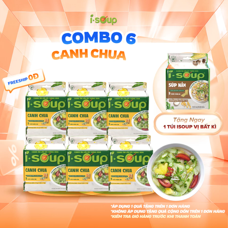 [MUA 6 TẶNG 1 TÚI SÚP NẤM] Combo 6 Túi Canh Chua Ăn Liền ISoup Sấy Thăng Hoa