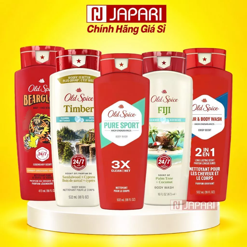 Sữa Tắm Gel Old Spice Nam/Nữ 473ml/532ml - Sữa Tắm Gội Dưỡng Ẩm, Làm Sạch Lưu Hương Lâu - Japari