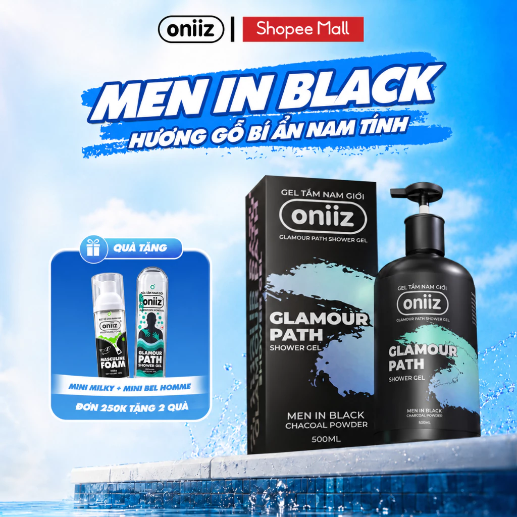 Sữa tắm hương nước hoa Oniiz, Gel tắm nam giới Men In Black hương gỗ bí ẩn nam tính, lưu hương lâu 500ml