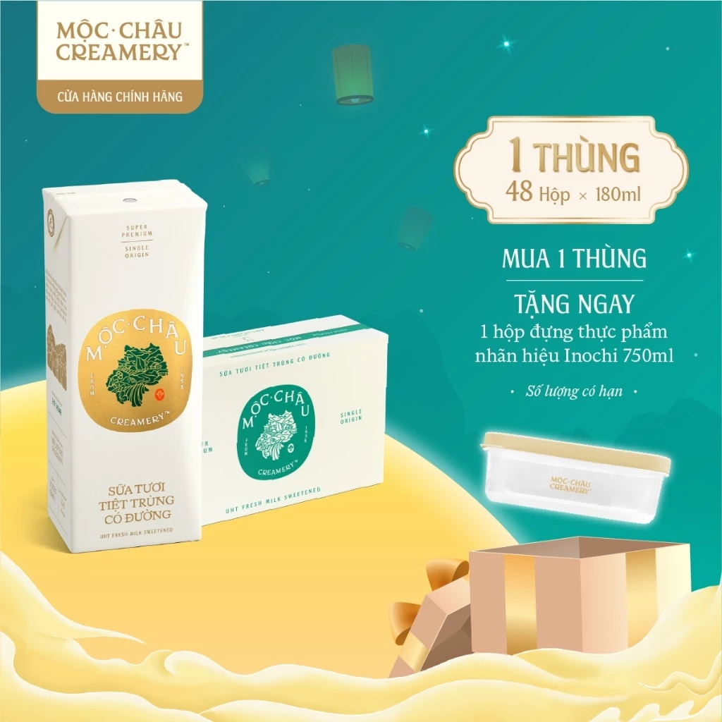 Thùng 48 Hộp Sữa Tươi Tiệt Trùng Mộc Châu Creamery Có Đường 180ml