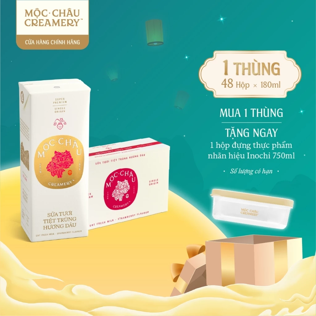 Thùng 48 Hộp Sữa Tươi Tiệt Trùng Mộc Châu Creamery Hương Dâu 180ml