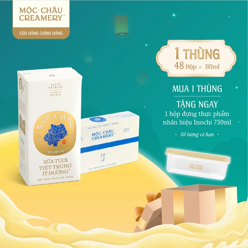 Thùng 48 Hộp Sữa Tươi Tiệt Trùng Mộc Châu Creamery Có Đường 110ml