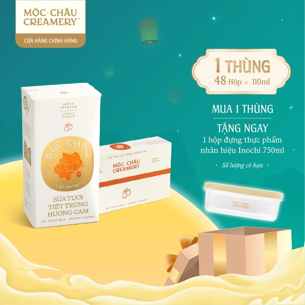 Thùng 48 Hộp Sữa Tươi Tiệt Trùng Mộc Châu Creamery Hương Cam 110ml