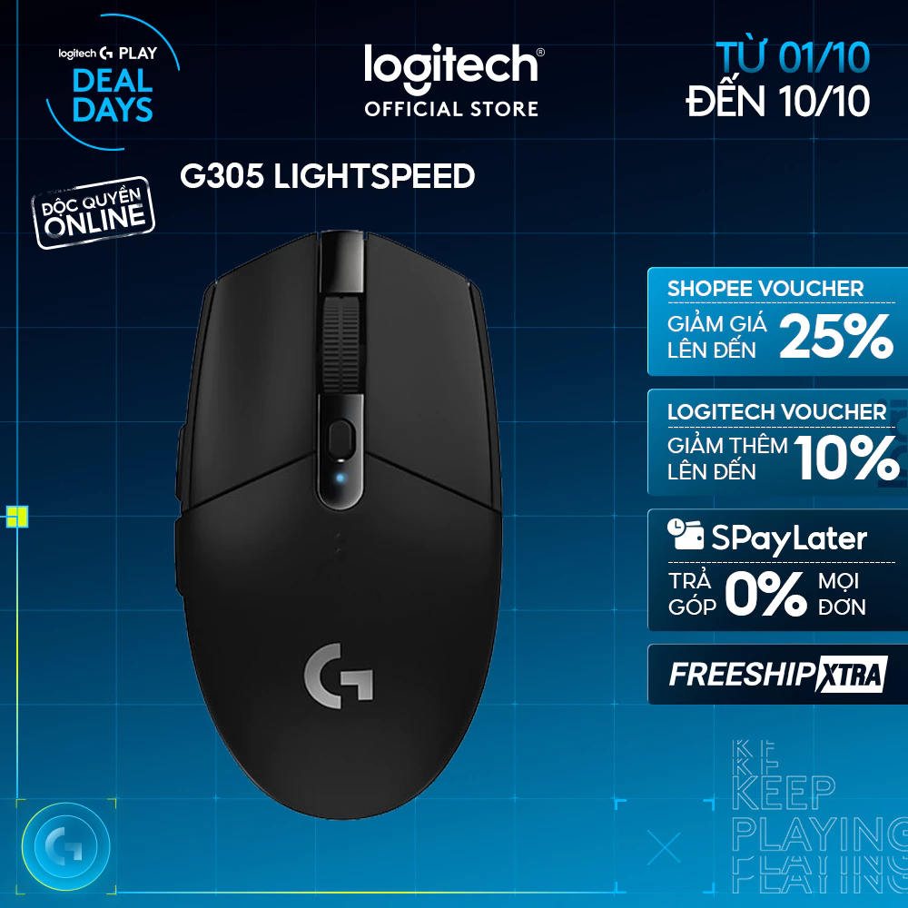Chuột gaming không dây Logitech G G305 LIGHTSPEED - Hero 12K DPI, Nhẹ 99g, 6 nút lập trình, Pin 250h