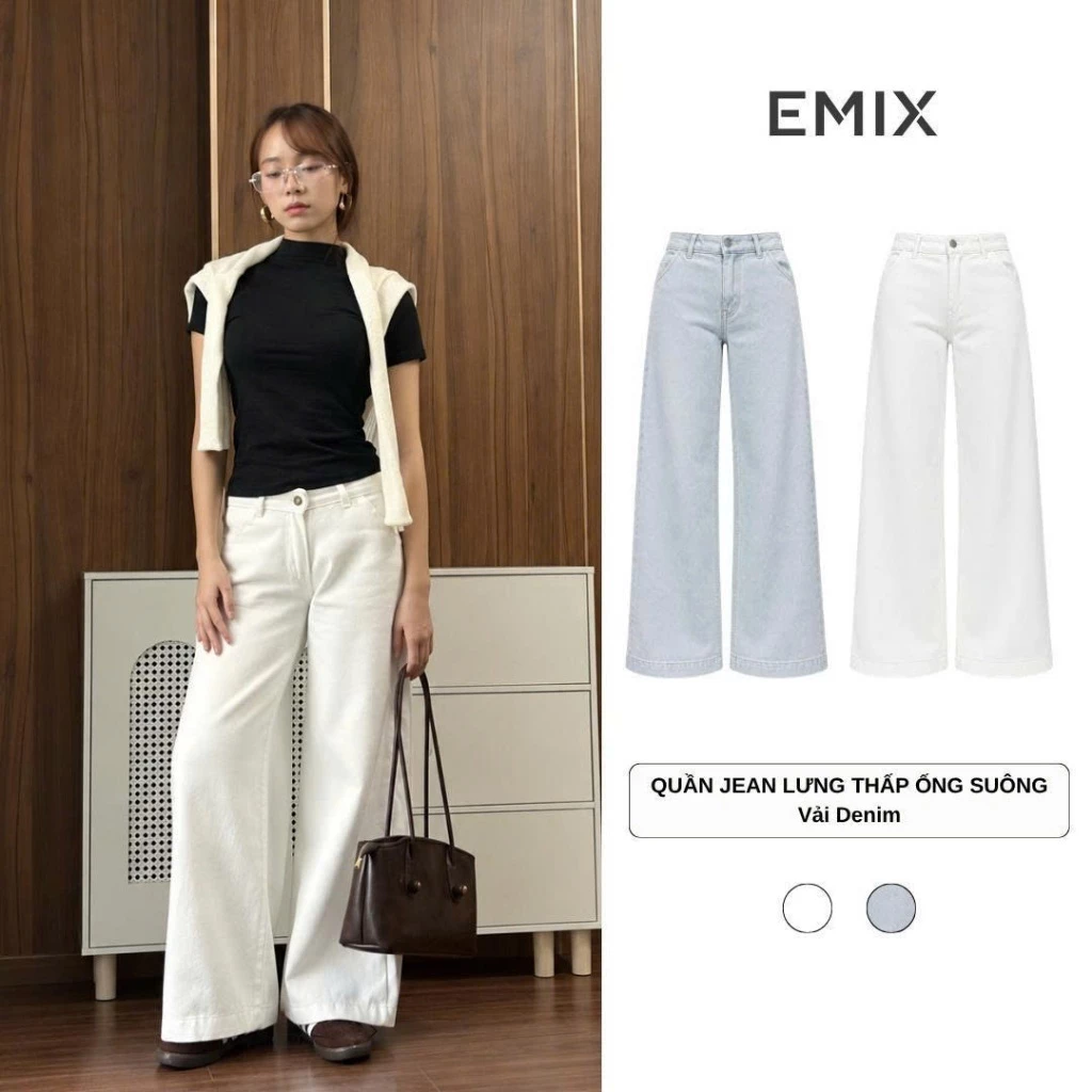 Quần Jean Nữ Lưng Thấp Ống Suông Retrostyle Dài 95cm QJeans092