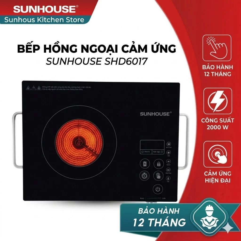 Bếp Hồng Ngoại Cảm Ứng Sunhouse SHD6017 Công Suất Đạt 2000W Nấu Nhanh Phù Hộp Với Mọi Loại Nồi Không Kén Nồi