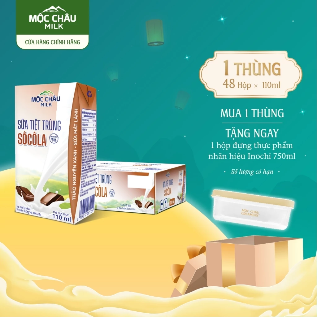 Thùng 48 Hộp 110ml Sữa Tươi Tiệt Trùng Sôcôla Mộc Châu Milk