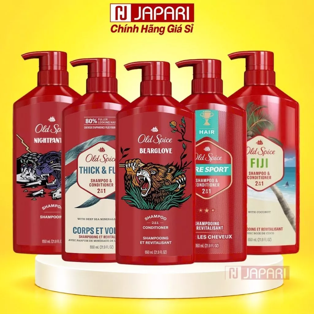 Dầu Gội Xả 2in1 Old Spice 650ml Cho Nam - Dầu Gội Hương Nước Hoa Nam Giới Thơm Lâu, Mượt Tóc - Japari