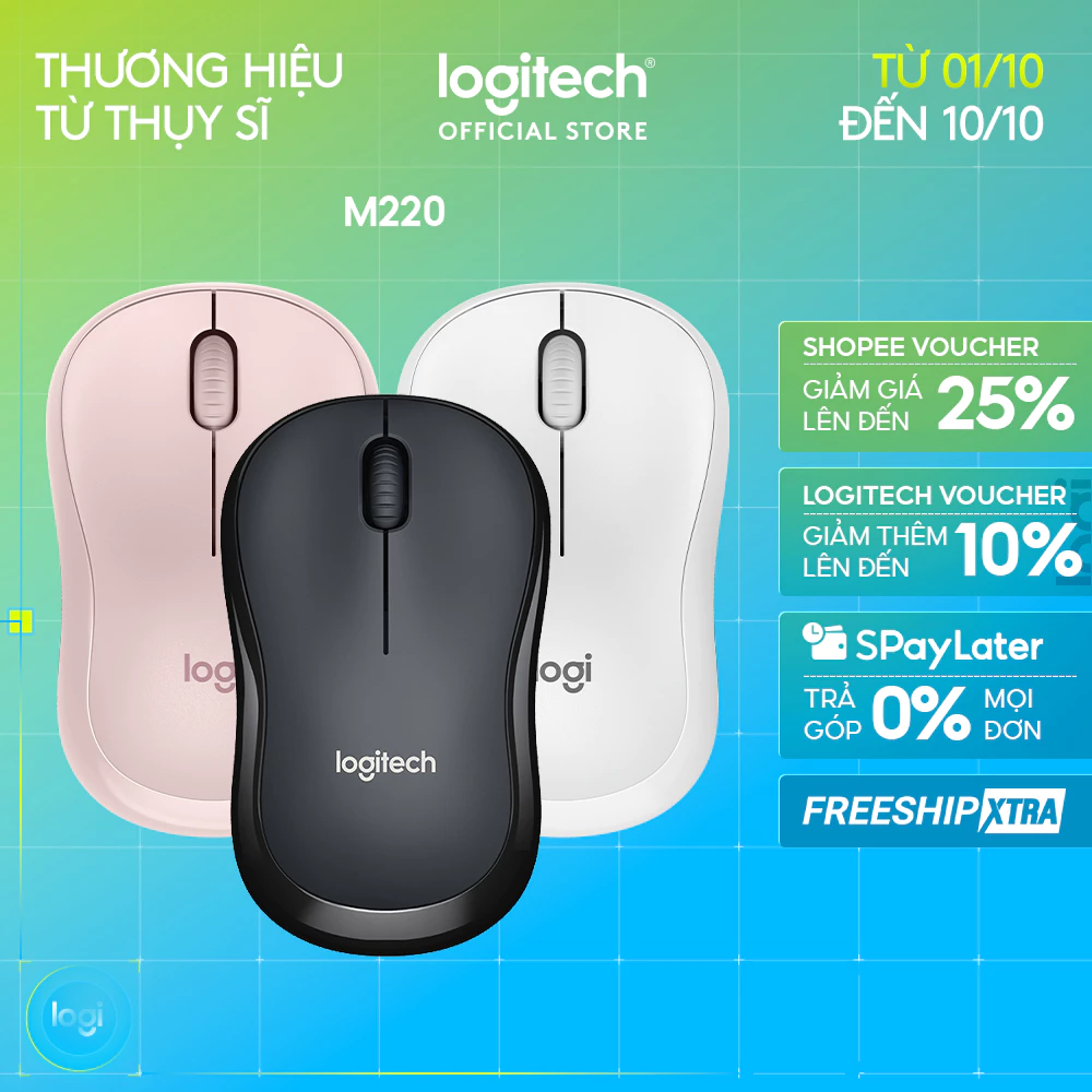 Chuột không dây Logitech M220 Silent - giảm ồn, USB, pin 1.5 năm, phù hợp PC/Laptop