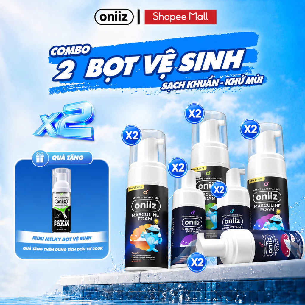Combo 2 Bọt vệ sinh nam giới Oniiz, Dung dịch Oniiz Plus hương nước hoa, cocktail 100ml và 145ml