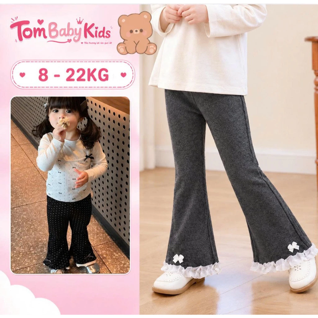 Quần legging dài ống loe be gái, quần ống loe cho bé gái cực thoải mái đi học đi chơi dễ thương 8-22kg Tom Baby Kids