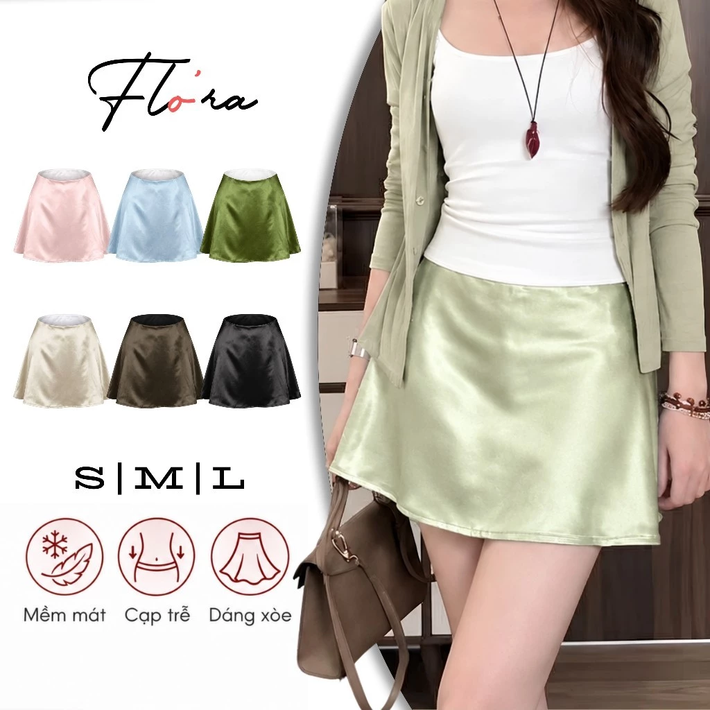 [MỞ BÁN] Chân Váy Lụa Dáng Chữ A Ngắn Xòe CV03 Có  Lót Trong Phong Cách Y2K Chất Lụa Mềm Mát Flo'ra
