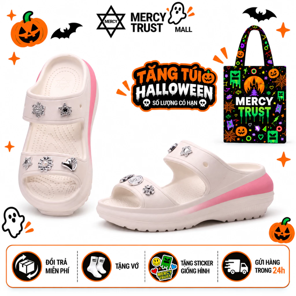 [TẶNG TÚI HALLOWEEN] Kèm Sticker, Vớ Dép Sục Nữ MERCY TRUST TOW Đế Độn 7cm Tôn Dáng Chất Liệu EVA Êm Nhẹ