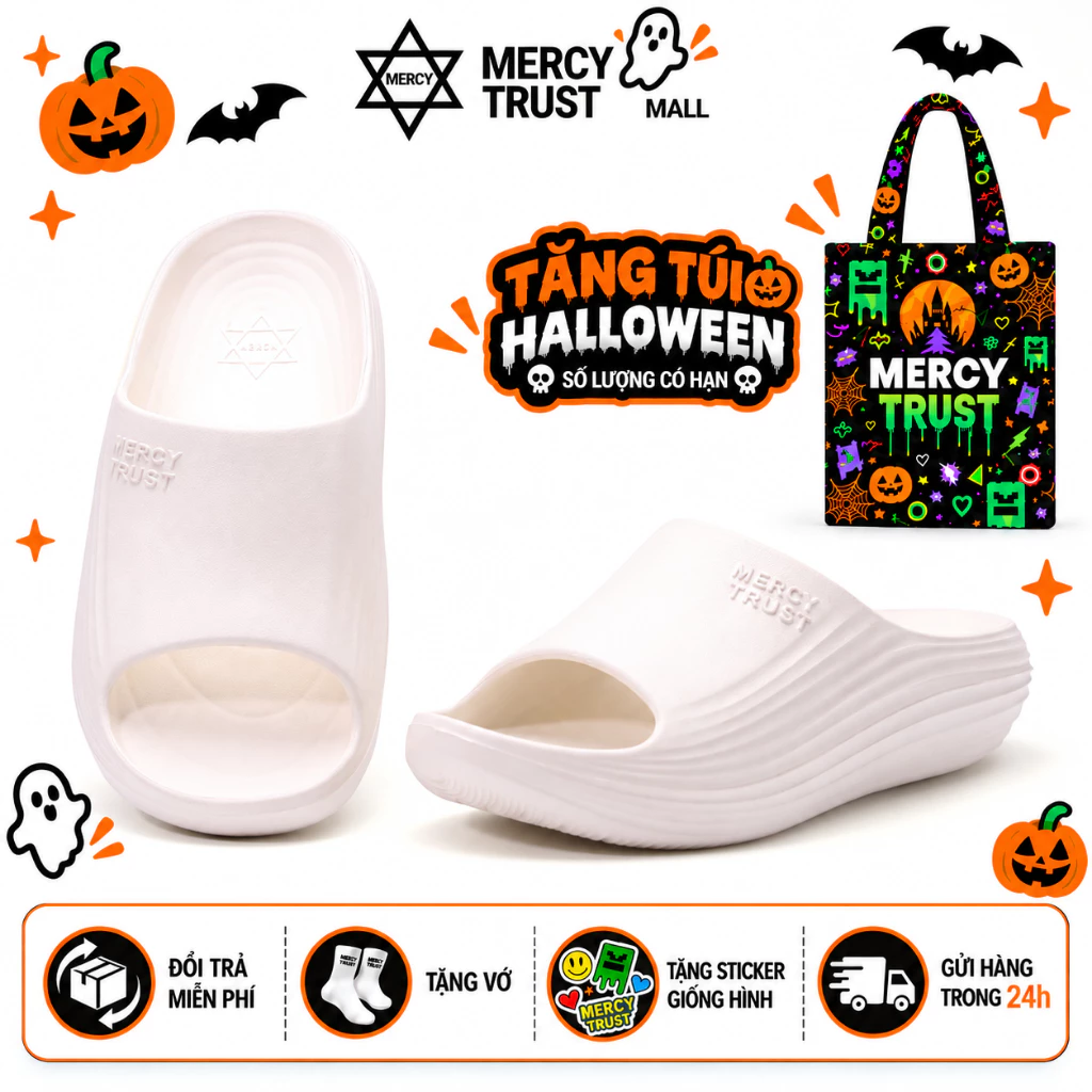 MC25 -[TẶNG TÚI HALLOWEEN] Dép Bánh Mì MERCY-TRUST CLOUDY Cao 4cm Chất Liệu EVA Quai Ngang Đúc Nguyên Khối Nam Nữ Êm Nhẹ