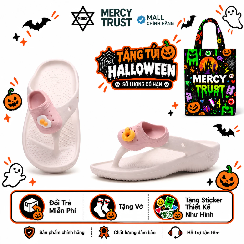 [TẶNG TÚI HALLOWEEN] Kèm Sticker, Vớ- Dép Kẹp Nữ MERCY TRUST "Mẹ Bồng Con"  Xỏ Ngón Đúc EVA Đính Sục Mini Siêu Nhẹ
