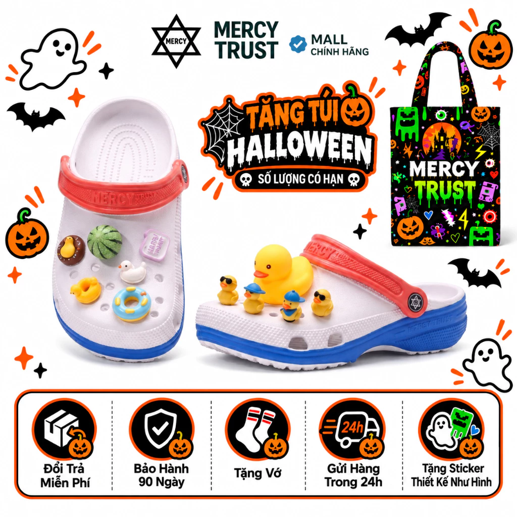 [TẶNG TÚI HALLOWEEN] Kèm Sticker, Vớ - MC31 - Dép Sục MERCY TRUST BASIC Nam Nữ Thoáng Khí – Nhẹ Êm, Chống Trượt