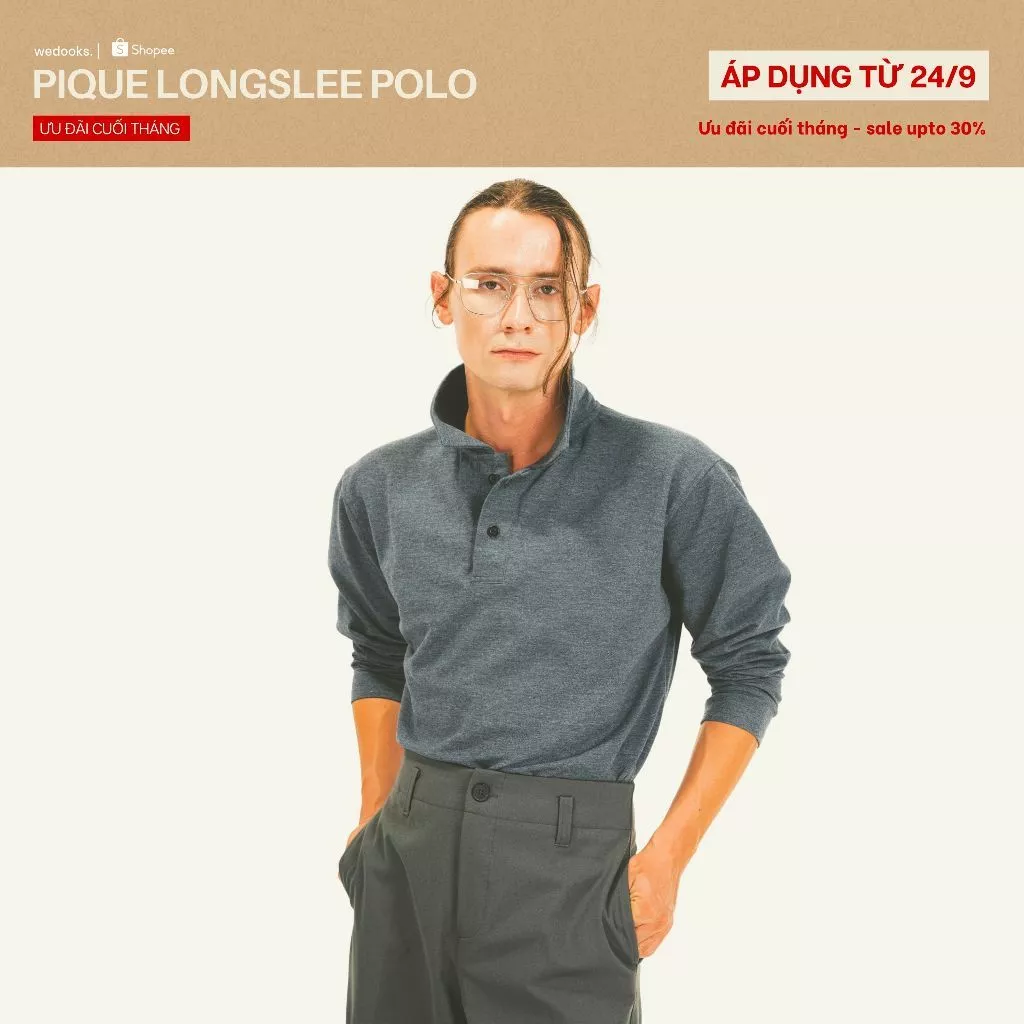 ÁO POLO THUN COTTON CÁ SẤU, TAY DÀI, FORM RỘNG THOẢI MÁI - 𝐏𝐈𝐐𝐔𝐄 𝐂𝐎𝐓𝐓𝐎𝐍 𝐋𝐎𝐍𝐆𝐒𝐋𝐄𝐄𝐕𝐄 𝐏𝐎𝐋𝐎