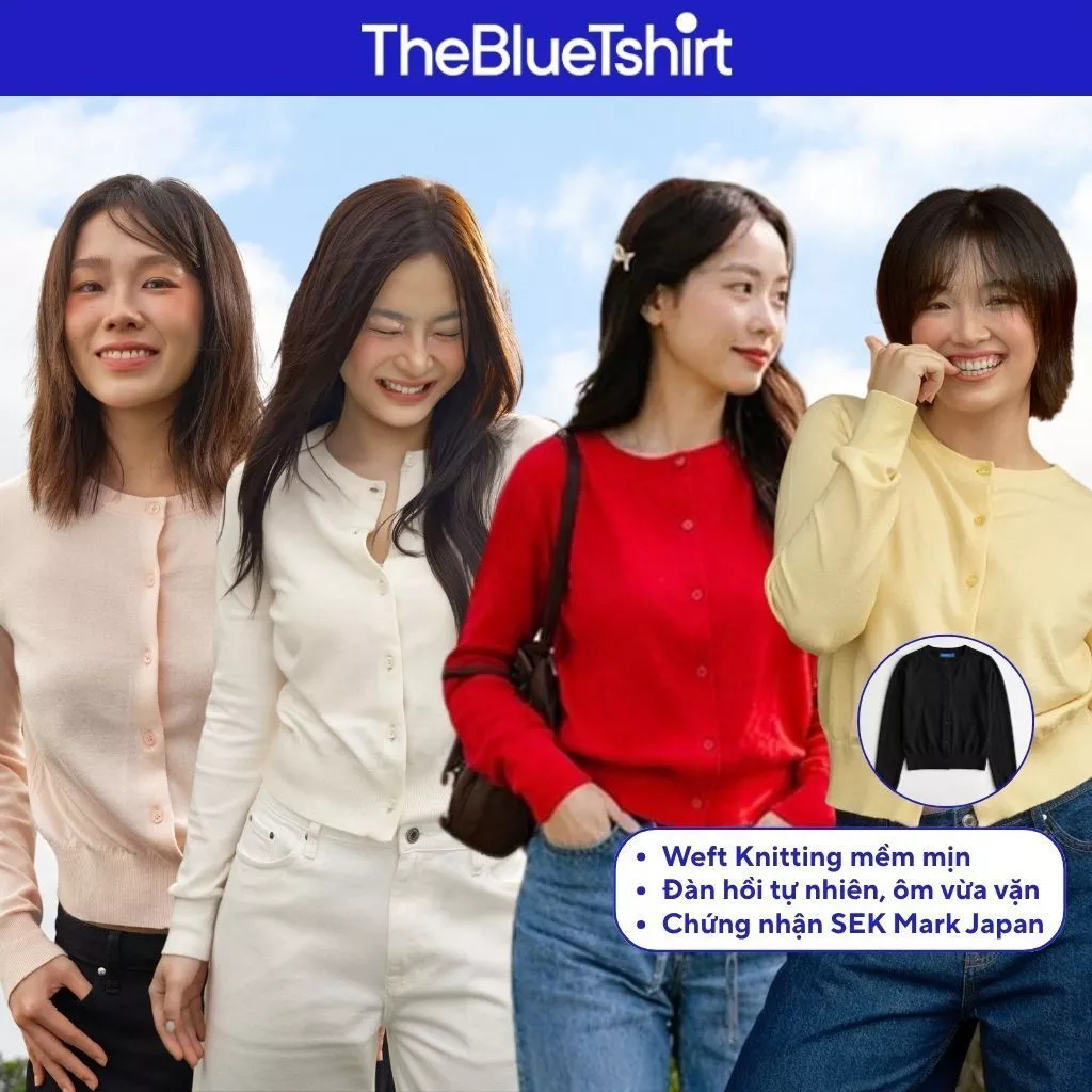 TheBlueTshirt - Áo cardigan cổ tròn tay dài co giãn basic cho nữ - The Cardigan
