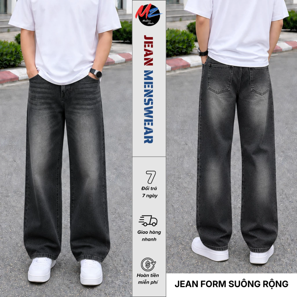 Quần Jean Ống Suông Rộng Màu Đen Smoke Phong Cách Vitage, Chất Liệu Denim Dầy Dặn, Quần Jean Nam.