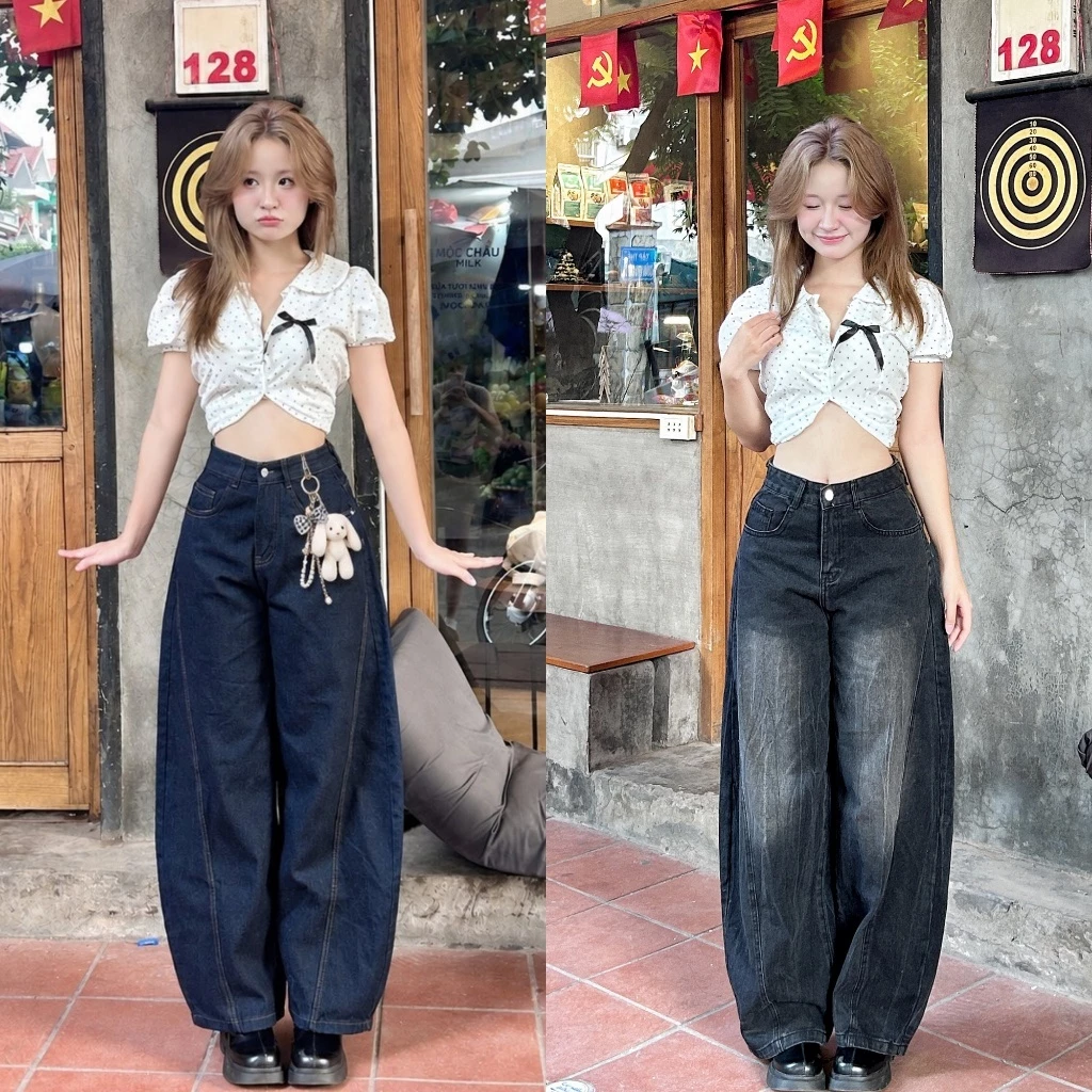 [MUA 2 GIẢM 50K] Quần Jean Nữ Ống Cong Form Rộng Retro Basic Vải Denim Wash Cao Cấp Đi Học, Đi Làm, Đi Chơi Chất Mềm