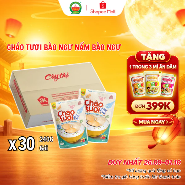Thùng 30 Gói Cháo Tươi Bào Ngư Nấm Bào Ngư Cây Thị 240G/Gói