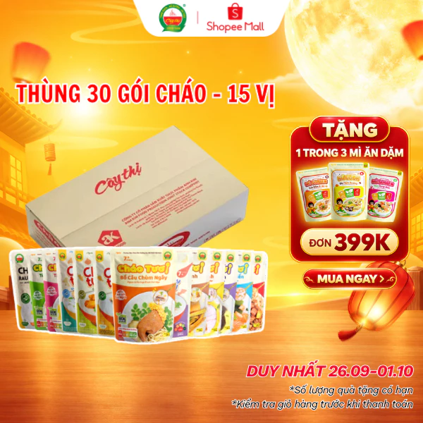 Thùng 30 Gói 15 Vị Cháo Tươi Cây Thị - Mỗi Vị 2 Gói
