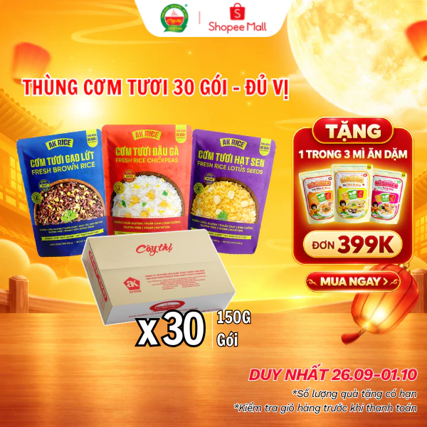 Thùng Cơm Tươi AK Rice 30 Gói Đủ Vị 150g/Gói - Cháo Tươi Cây Thị