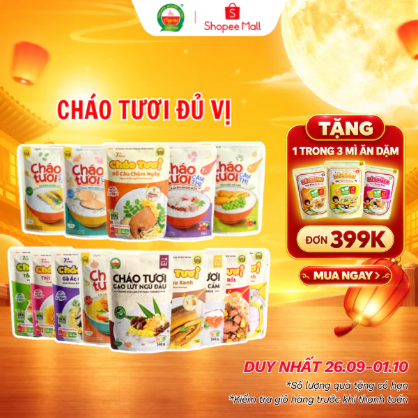 15 Vị Cháo Tươi Cây Thị - Bào Ngư, Gà Ác, Cá hồi, Cá Lóc, Tôm, Ếch, Lươn, Bò, Heo, Hải Sản, Cá Chẽm, Gà Nấm, Rau Củ