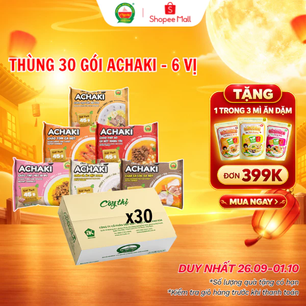 Thùng 30 Gói Cháo Ngon Tiện Lợi Achaki - 6 Vị Mỗi Vị 5 Gói
