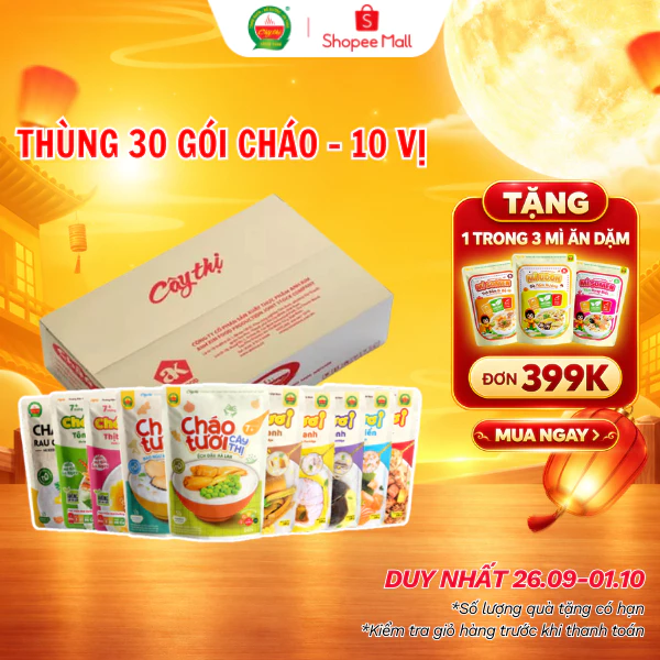 Thùng 30 Gói Đủ Vị Cháo Tươi Cây Thị - 10 Vị Mỗi Vị 3 Gói
