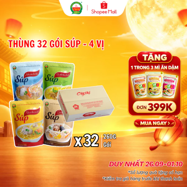 Thùng 32 Gói 4 Vị Súp Dinh Dưỡng Cây Thị 260G - 4 Vị Mỗi Vị 8 Gói