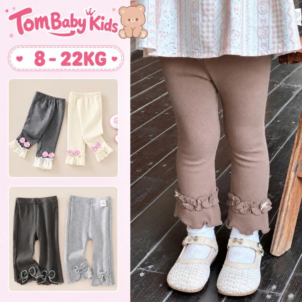 Quần tất len bé gái, quần legging phối nơ mềm mại có giãn tốt cho bé nhiều kiểu dáng đáng yêu ấm áp 8-22kg Tom Baby Kids