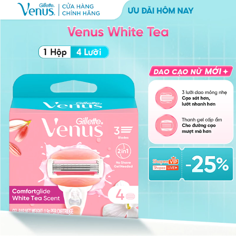 Lưỡi Dao Cạo Nữ GILLETTE Venus Hương Hoa Trà Trắng White Tea - Hộp 4 Lưỡi