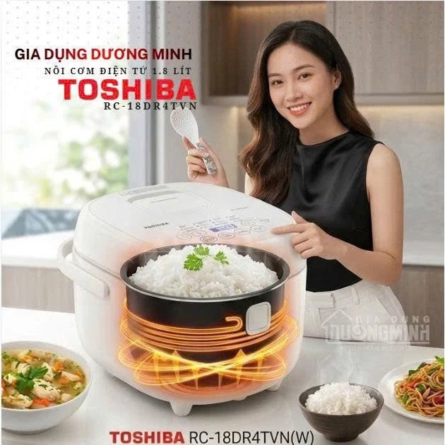 Nồi Cơm Điện Tử Toshiba 1.8 Lít Màu Trắng Công Suất 850W - RC-18DR4TVN(W)