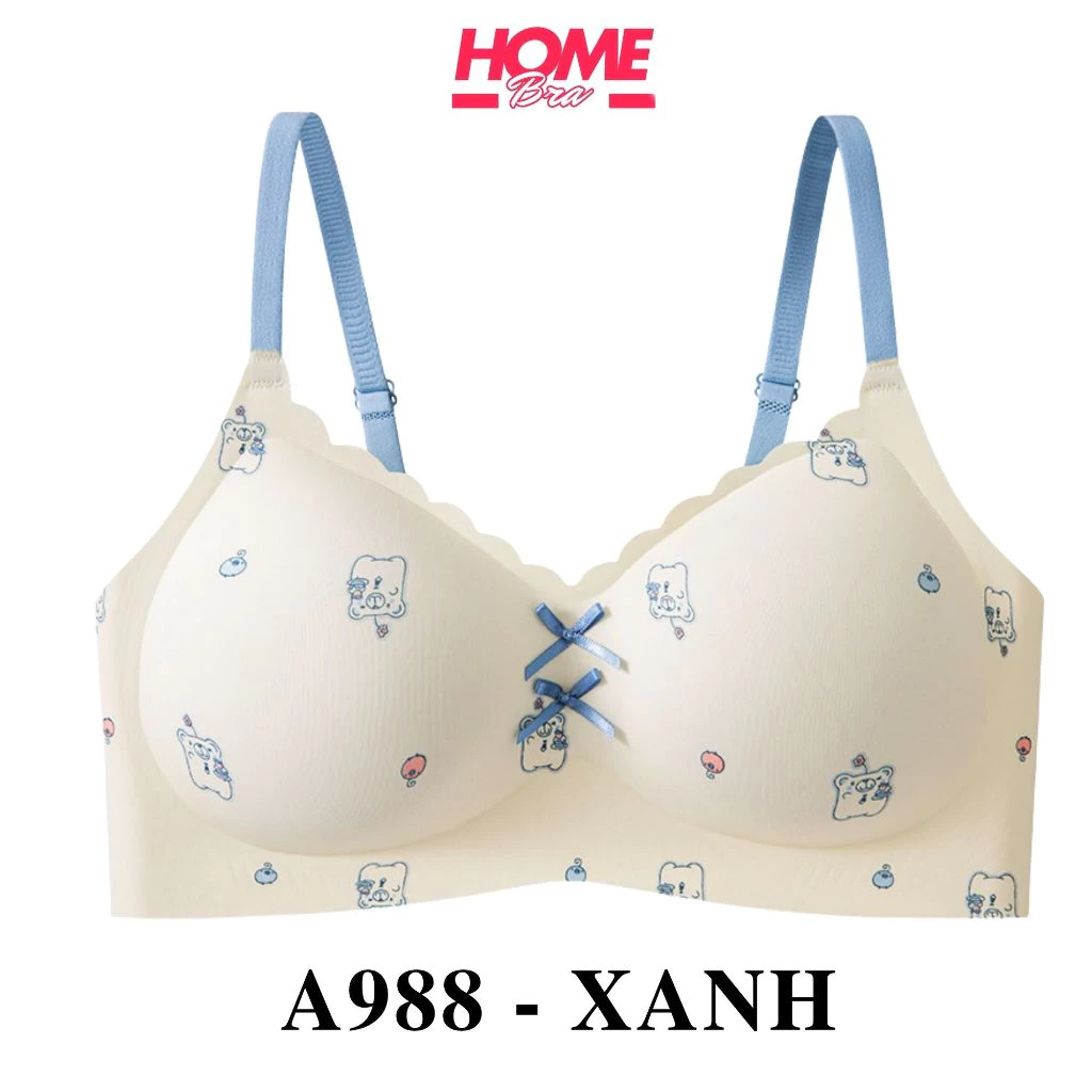 Áo ngực nữ đúc su họa tiết pastel nữ tính dễ thương, Áo lót nữ không gọng đệm mút mỏng Homebra A988