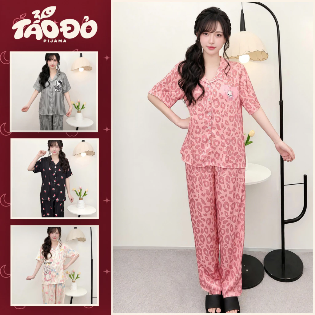 BỘ ĐỒ NGỦ NỮ PIJAMA LỤA LATIN H2 FREE SIZE ( 40-65KG) CỔ GẬP QUẦN DÀI TAY NGẮN HỌA TIẾT DỄ THƯƠNG SANG TRỌNG MẶC MÁT