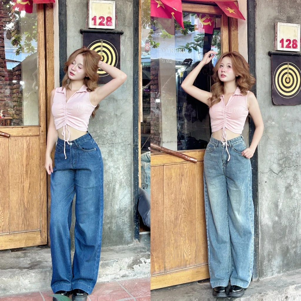 [GIẢM 50K] Quần Jeans Lưng Cao Ống Rộng Màu Denim Dài Quét Đất Ống Rộng Cạp Cao Cao Cấp Tôn Dáng Đi Học, Đi Làm