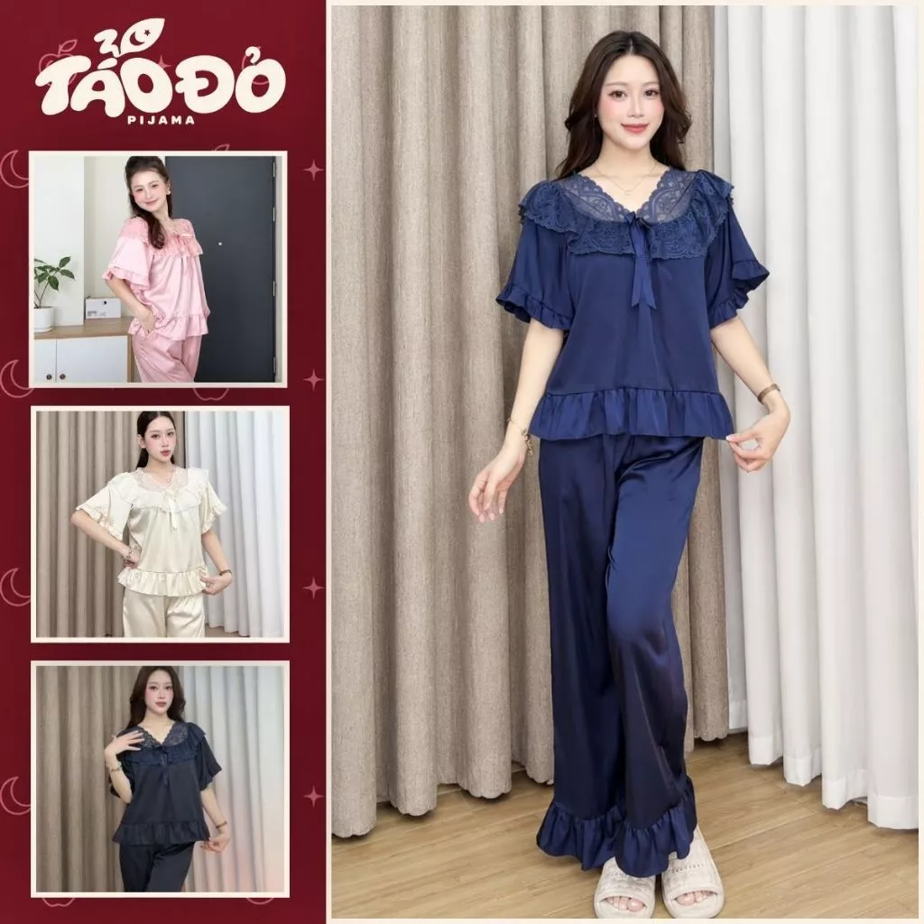 BỘ ĐỒ NGỦ NỮ LỤA LATIN HHD12 PHONG CÁCH TIỂU THƯ THOÁNG MÁT CHẤT LIỆU CAO CẤP THẮT NƠ ỐNG TAY BÈO