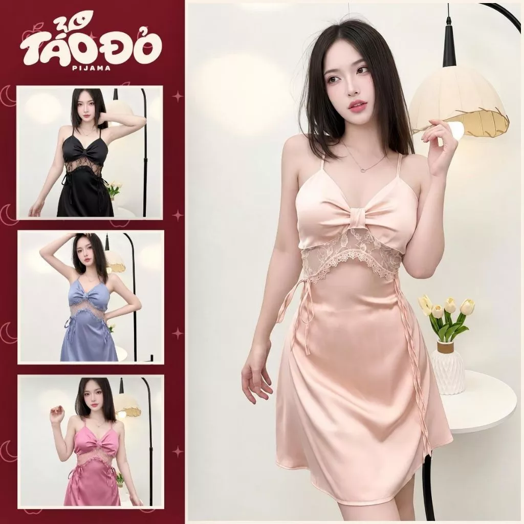 ĐẦM NGỦ NỮ HAI DÂY HHD16 PHỐI REN CHẤT LIỆU VẢI LATIN MỀM MƯỢT SANG CHẢNH GỢI CẢM