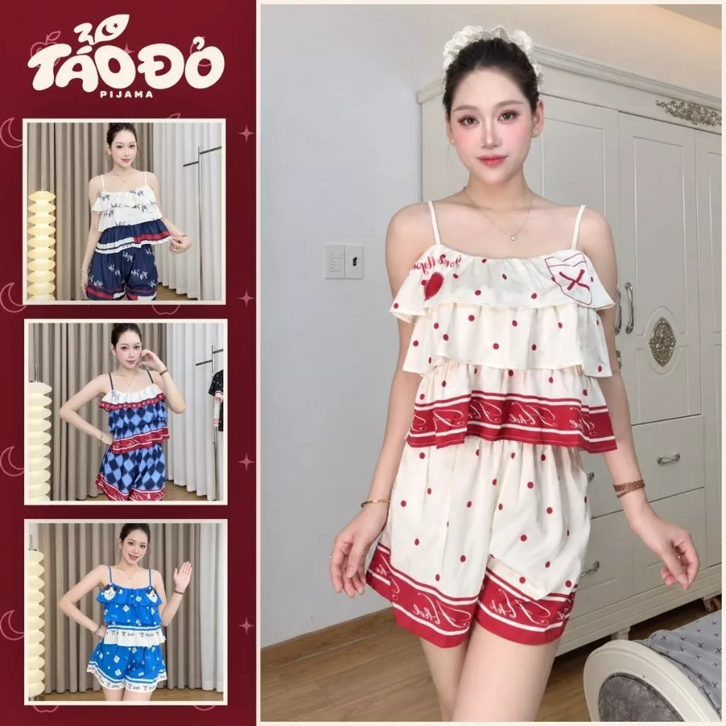 [ẢNH MẪU THẬT] BỘ ĐỒ NGỦ NỮ H13 LATIN LỤA HAI DÂY QUẦN NGẮN HỌA TIẾT DỄ THƯƠNG SANG TRỌNG FREE SIZE 40-65KG