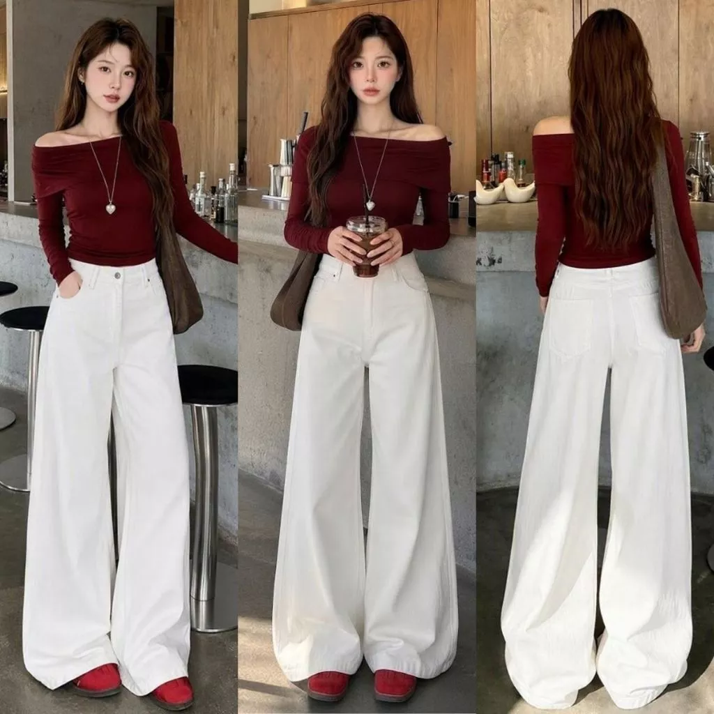 Quần Jean Nữ Trắng Trơn SUÔNG Ống Rộng 30-33CM Lưng Cao Dáng Dài Quần Bò Ver3 Jean Denim Mềm BIGSIZE Tôn Dáng
