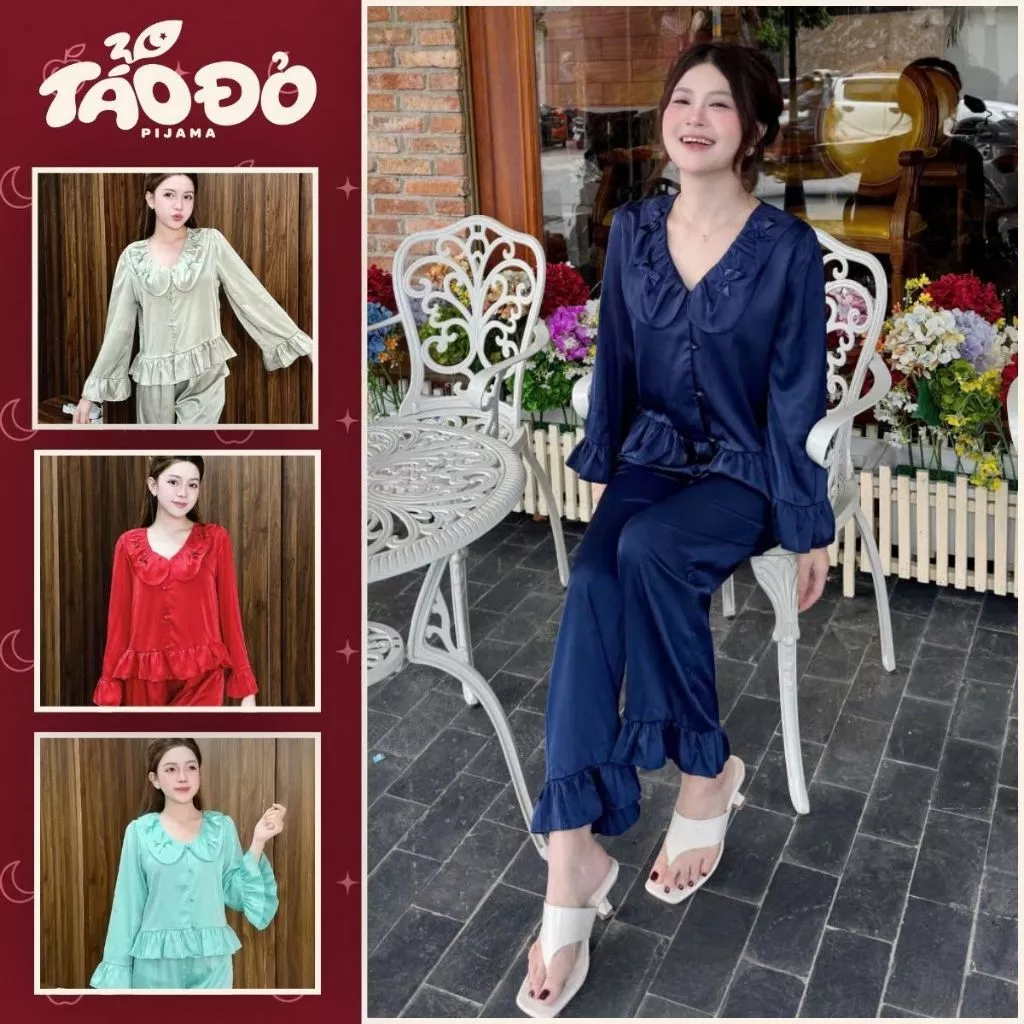 ĐỒ NGỦ NỮ HHD-01 CHẤT LIỆU LỤA LATIN THOÁNG MÁT TAY BÈO DÀI QUẦN DÀI TAY DỄ THƯƠNG