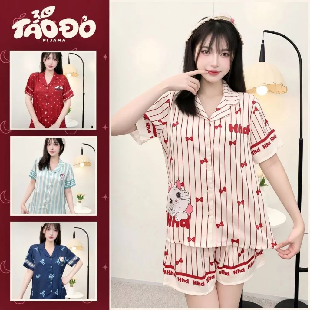 BỘ ĐỒ NGỦ NGẮN LỤA SATIN H11 HOẠ TIẾT ĐÁNG YÊU MẶC Ở NHÀ THOÁNG MÁT DỄ THƯƠNG