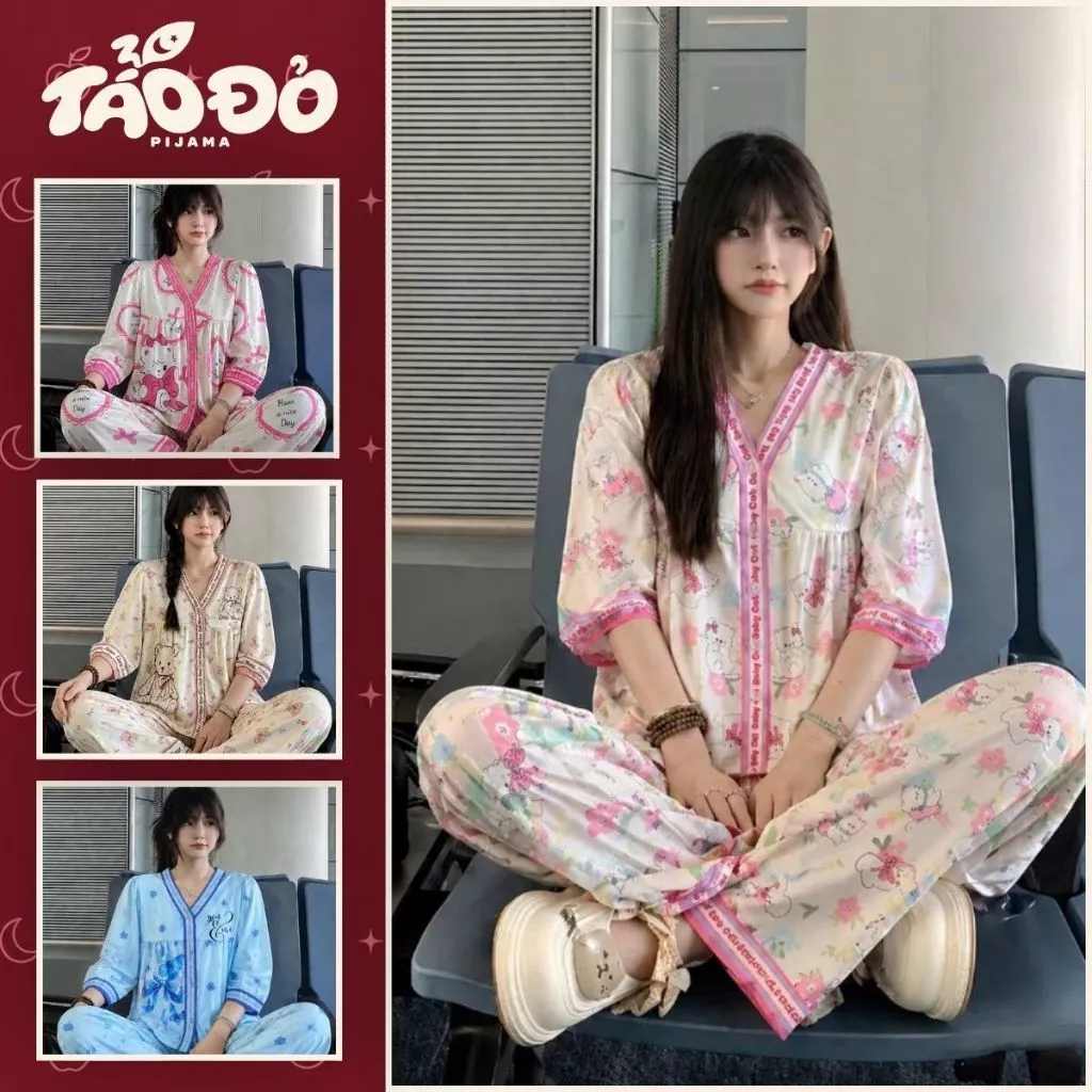 BỘ ĐỒ NGỦ NỮ VẢI LỤA LATIN H16 HOẠ TIẾT DỄ THƯƠNG CHẤT LIỆU CAO CẤP MỀM MỊN THOÁNG MÁT DỄ THƯƠNG DỄ MẶC