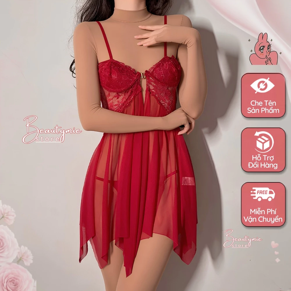Bộ đồ đầm ngủ nữ sexy DN28 Váy ngủ kiểu váy 2 dây xuyên có gọng nâng ngực cài trước gợi cảm