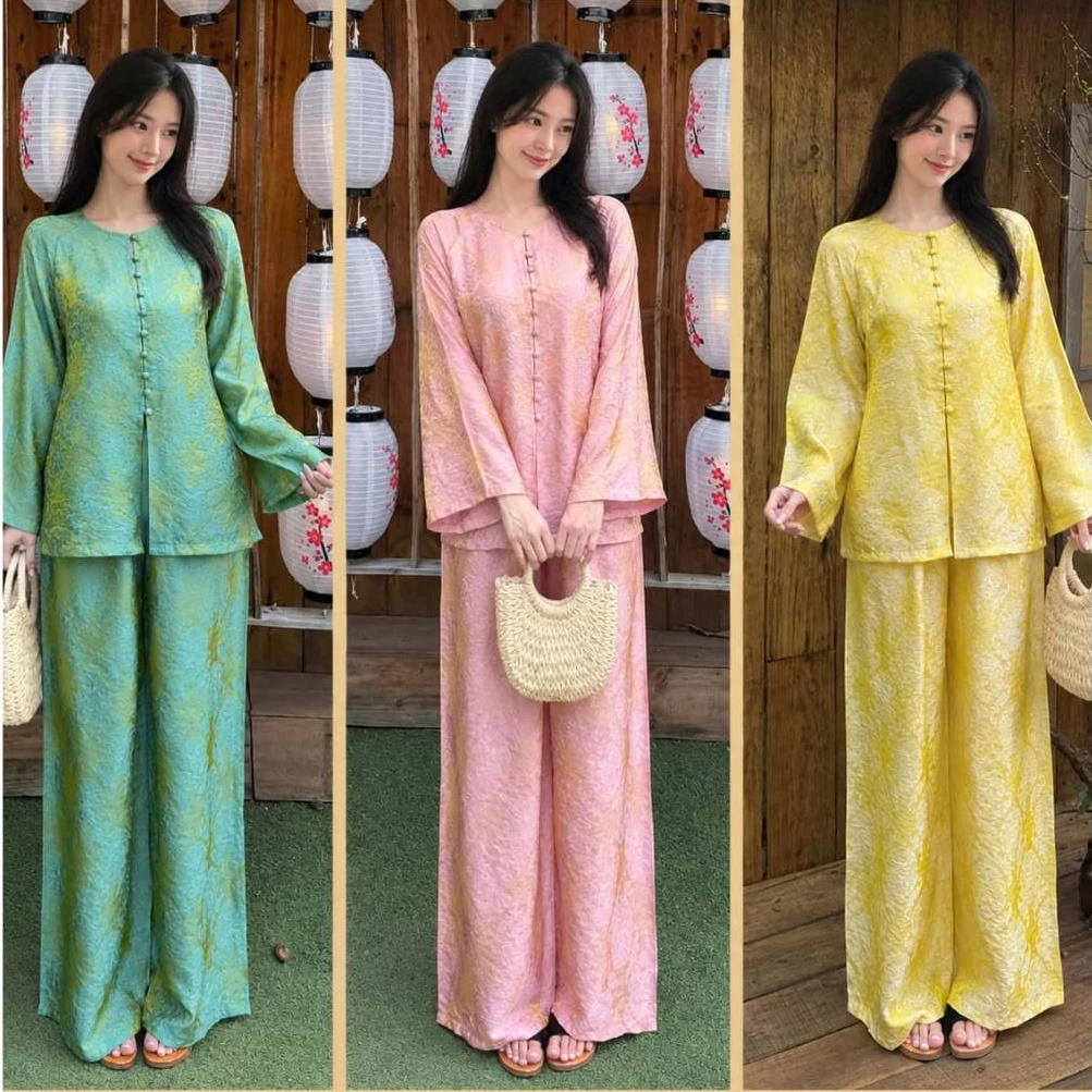 Bộ Pháp phục nữ bà ba M4 chất lụa tằm ánh kim, form trẻ trung lịch sự tay dài quần dài