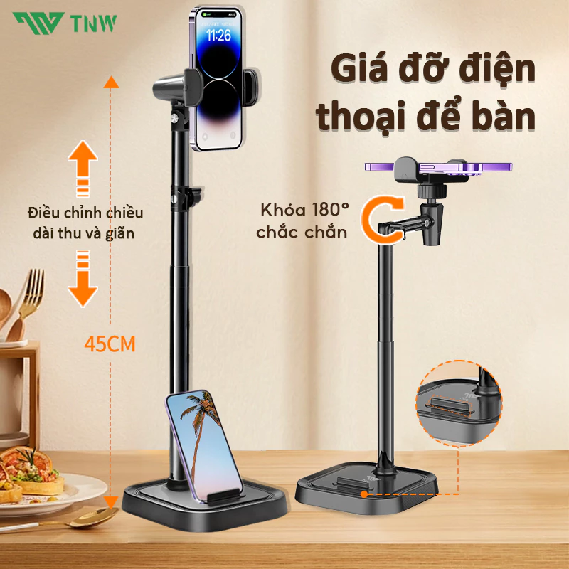 TNW H16 Giá Đỡ Điện Thoại Livestream Ổn Định Xoay 360 Độ Kẹp Bàn Livestream, Xem Video