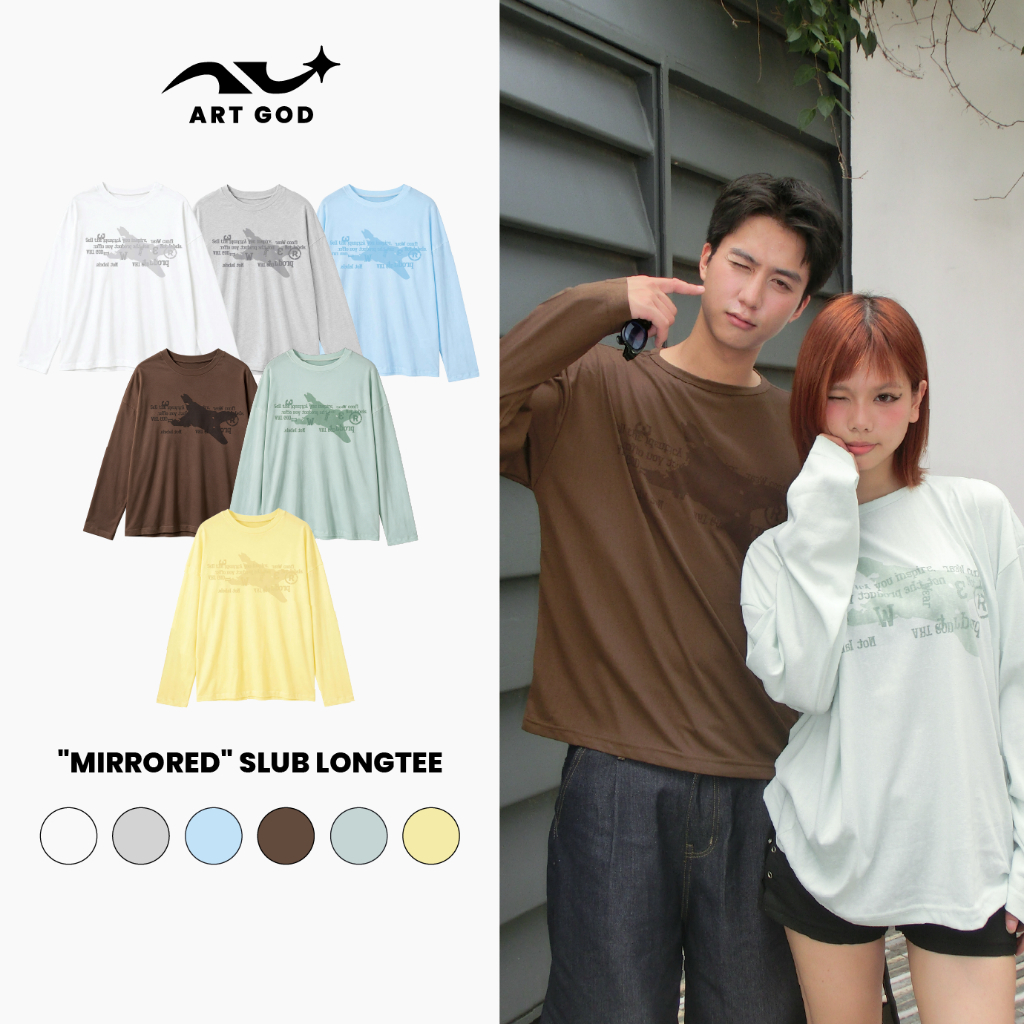 Áo Thun Xược Dài Tay "MIRRORED" Vải Cotton Slub Mềm Mịn Thoải Mái Unisex Nam…