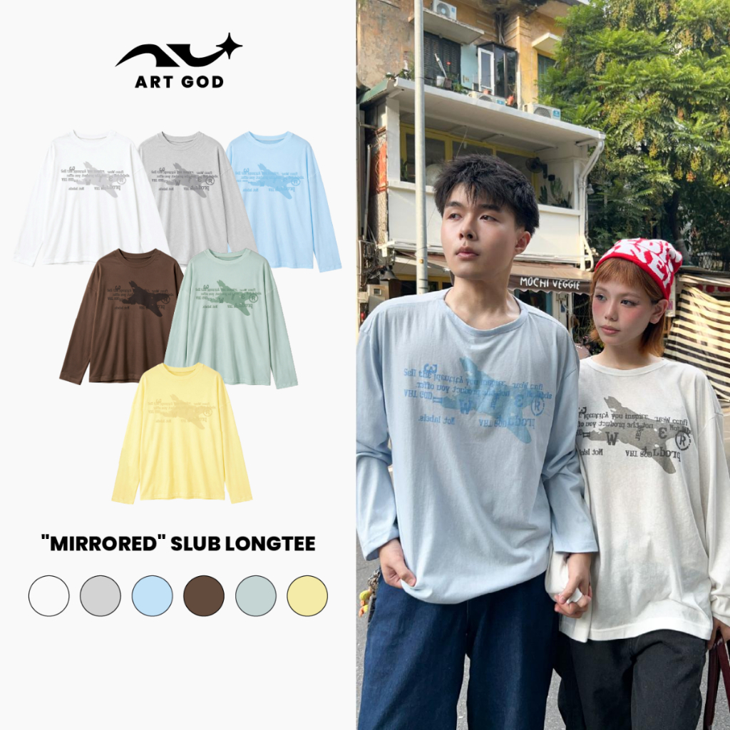 Áo Thun Xược Dài Tay MIRRORED Vải Cotton Slub Mềm Mịn Thoải Mái Unisex Nam Nữ…